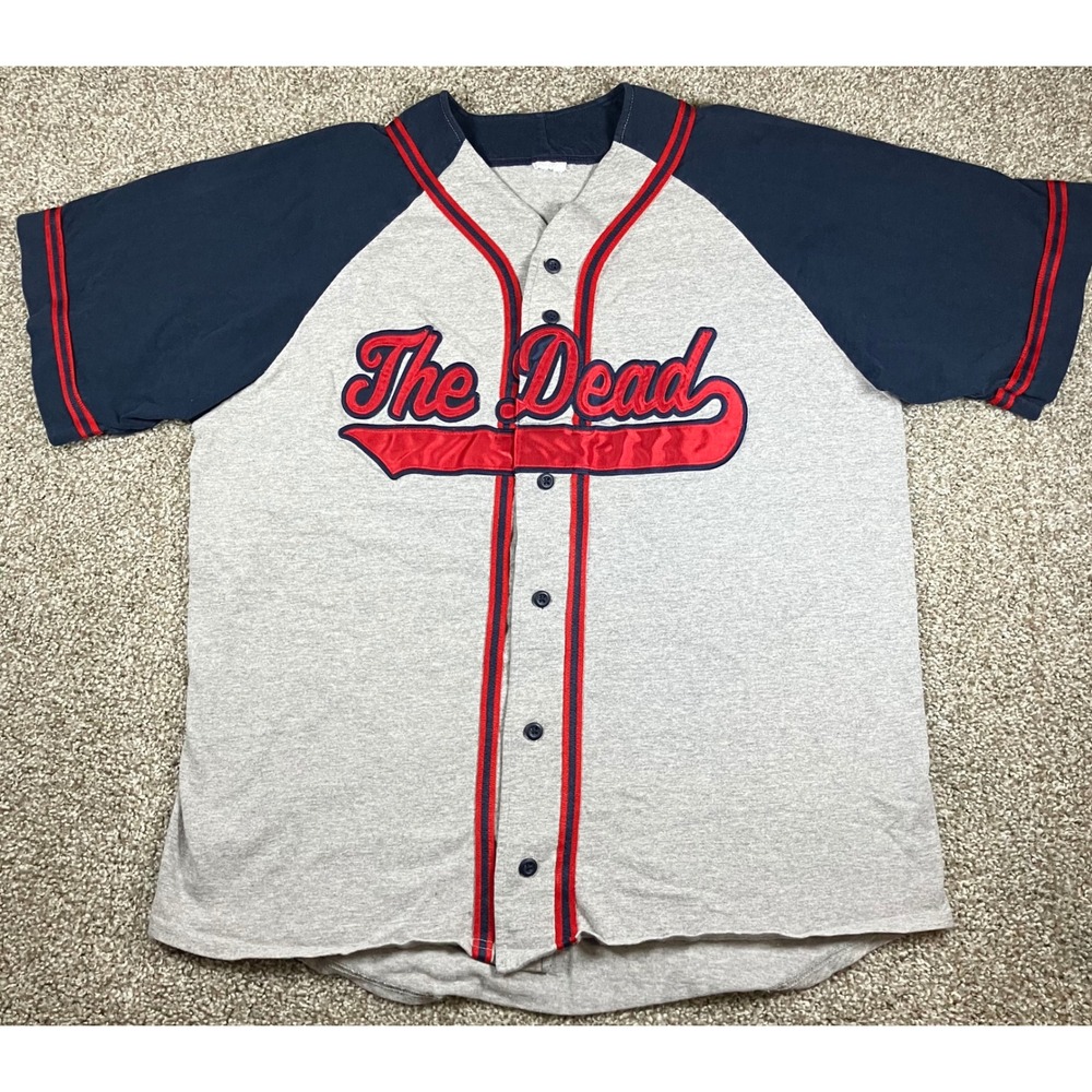 Vintage Grateful Dead The Dead Baseball Jersey Grey Red Navy Men's Size Large/XL